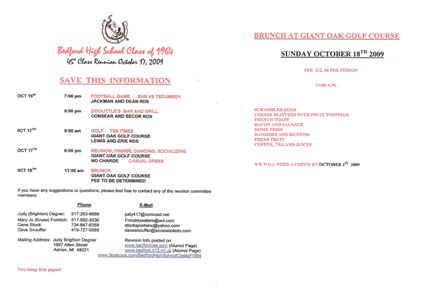 Info on the 45th Class Reunion