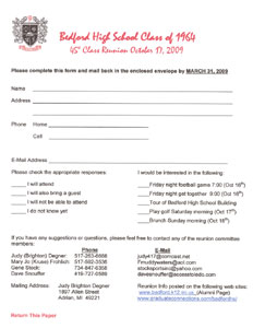 Form to mail back for 45th Reunion